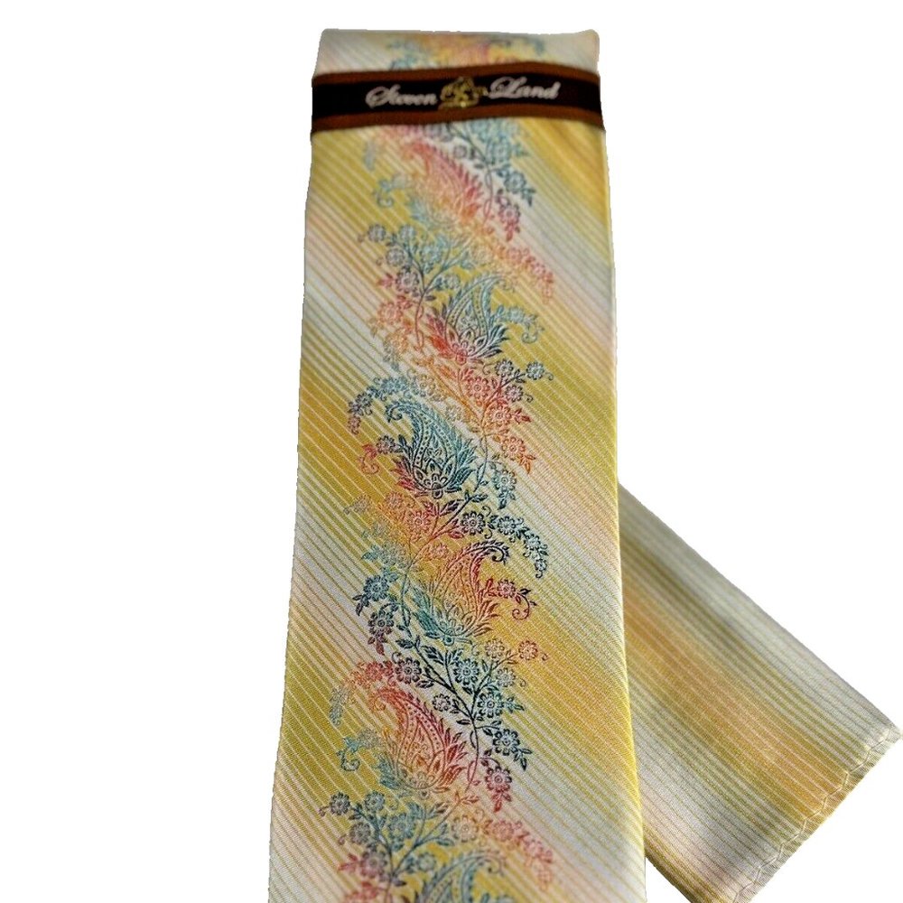 Steven Land Big Knot Men's Tie & Pocket Square Gold Turquoise Coral 100% Silk